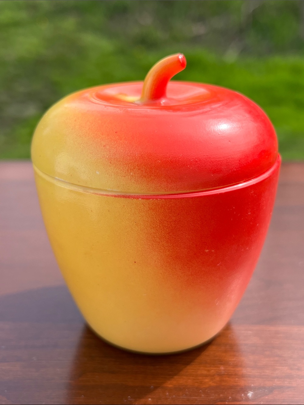 Vintage Hazel Atlas White Milk Glass Red Yellow Apple Jelly Jam Jar With Lid